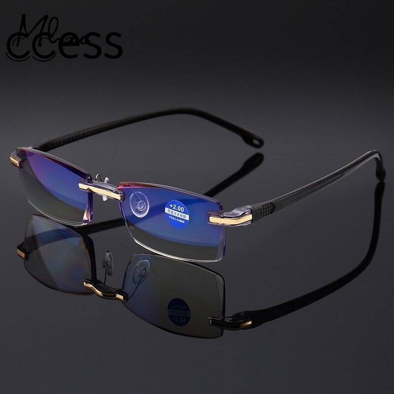Anti Blauw Licht Leesbril + 1.0 + 1.5 + 2.0 + 2.5 + 3.0 + 3.5 + 4.0 Vrouwen mannen Bril High-End Diamant Trimmen Bril Frameloze
