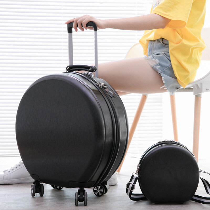 Alta qualidade 16 "polegada retro forma redonda bagagem feminina saco de viagem com bolsa rolando mala conjunto sobre rodas bagagem conjunto 2 pçs