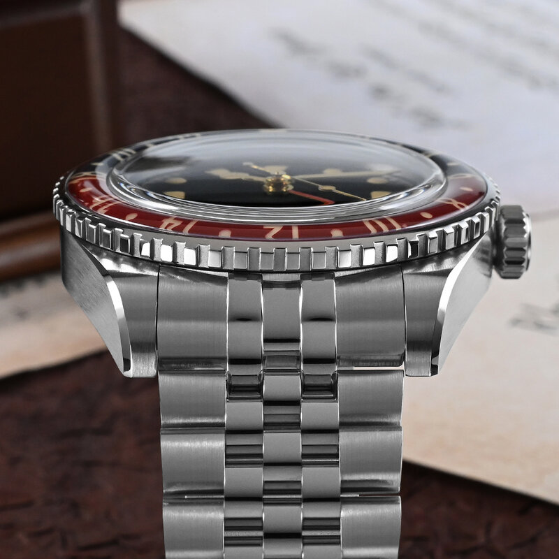 San Martin nowy 40mm Vintage GMT pełny świecący dwukierunkowy szafirowe szkło ramka luksusowy męski automatyczny zegarek mechaniczny 20 ATM