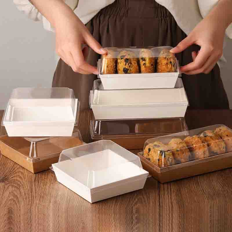 Customized productCustom Sandwich Hamburger Bread Hot dog Box Kraft Paper food packaging disposable cake box with plastic l