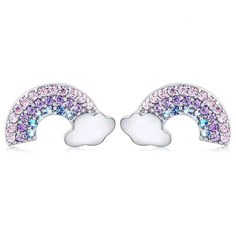 New Cute Unicorn Stud Earrings for Little Girl Kids Crystal Cat Butterfly Rainbow Heart Star Earring Christmas Gift Jewelry