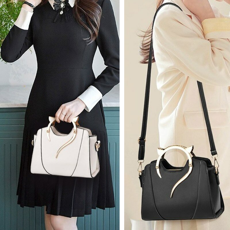 Women Cute Cat Purses and Handbags Elegant PU Handbag Top Handle Bag Large Capacity Totes Bag Stylish Sweet Messenger Bag