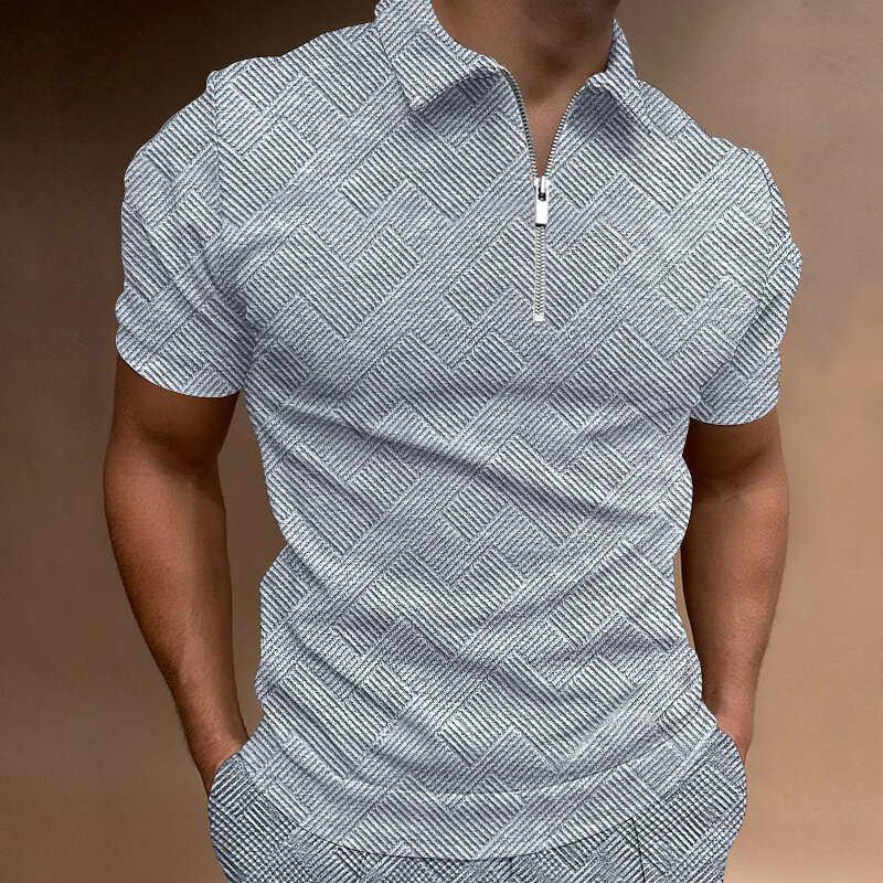 Alta qualidade estereoscópico listra polo masculina casual manga curta camisas polo sólido turn-down colarinho camisa de verão roupas masculinas