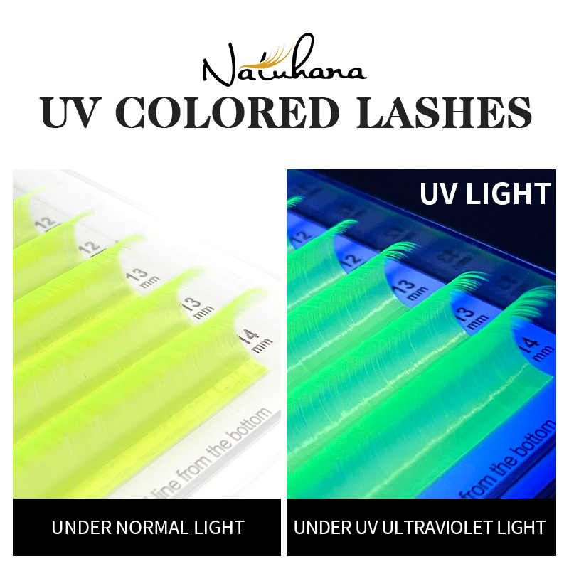 NATUHANA Lashes Extenions Glow in the UV Neon Dark lashes Fluorescent Green Bright Colorful Bulk Classic Individual Eyelash