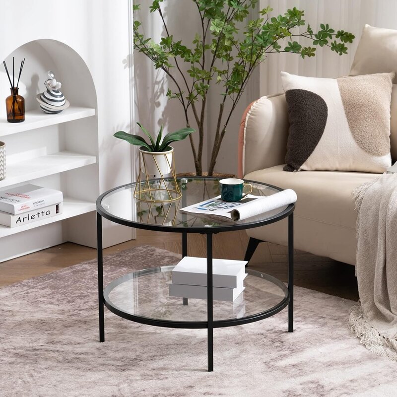 Couch tische 2-stufiger Couch tisch mit Glasplatte und Aufbewahrung Klare Kaffee möbel Einfacher und moderner Mittel tisch für kleinen Raum