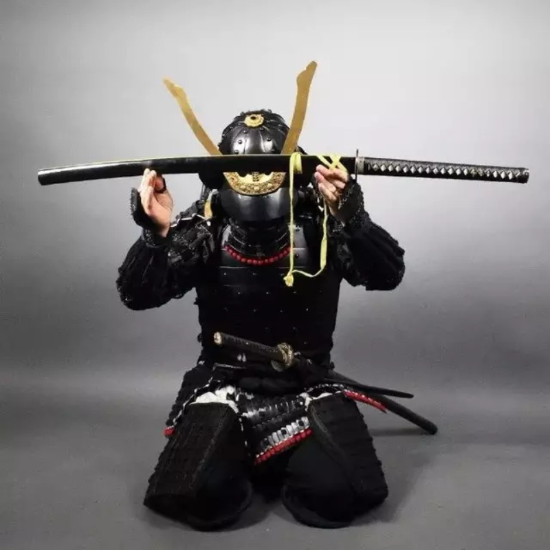 고품질 일본 사무라이 검은색 갑옷, 황제 부시 토세이구소쿠, 냉간 압연 강철, 일본 전사 갑옷 헬멧 착용 가능