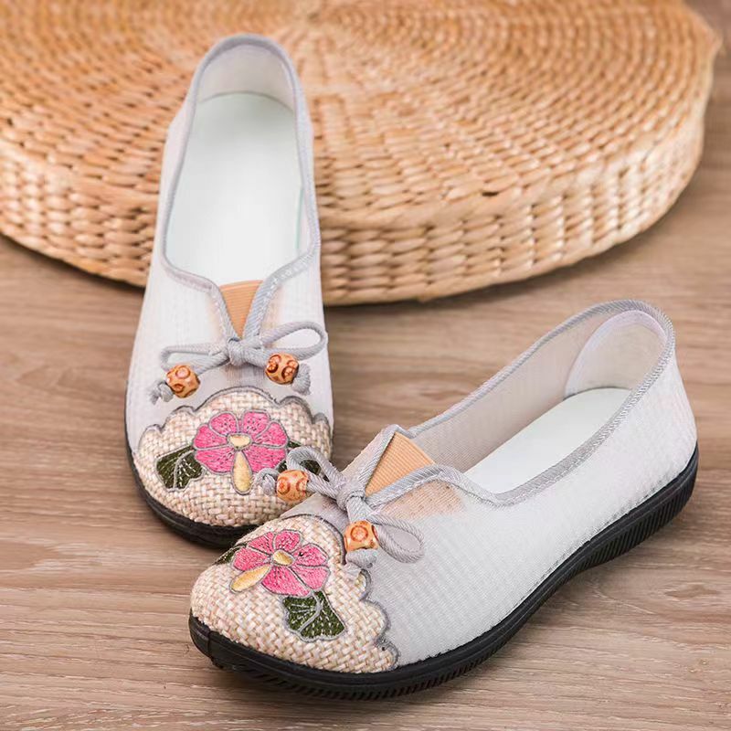 Woman's New Summer Mesh Embroidered Flat Sole Casual Shoes Free Shipping Soft Sole Breathable Shallow Slip-On Mom's Shoes