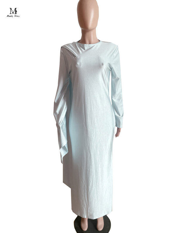 Gaun Maxi wanita elegan, jubah longgar warna polos lengan panjang mode musim semi kasual Vintage 2024