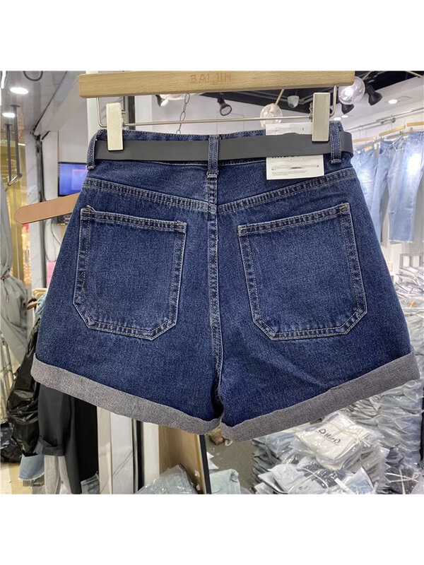 Celana pendek Denim biru untuk wanita, celana pendek Jeans musim panas Harajuku longgar gaya Korea Retro Punk pinggang tinggi untuk wanita 2023