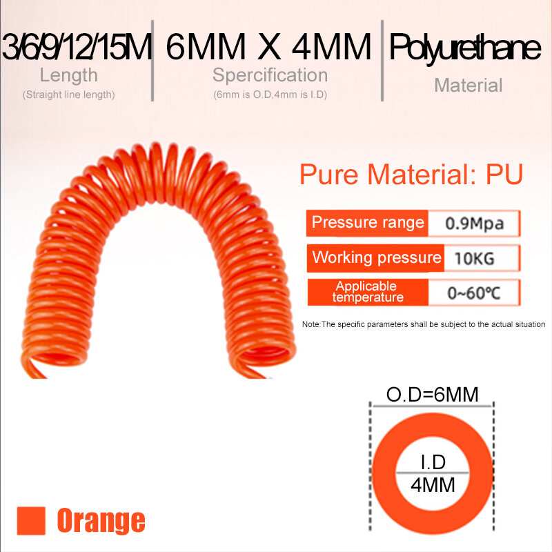 PU Spring Pipe 3/6/9m Meters Air Compressor Hose Tube Spiral Pneumatic Polyurethane 6*4mm 8*5 10*6.5 Telescopic Tool