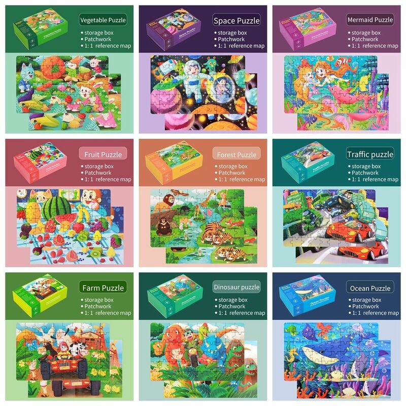 60Pcs/box Cartoon Animal Fruit Jigsaw Children Puzzles Toy Kids Educational Learning Cognition Toys Children Montessori Games