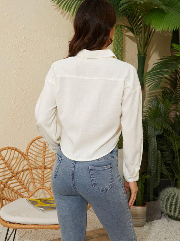 Blusas informales de lino y algodón para mujer, camisas holgadas de manga larga con botones y solapa, color liso, para primavera y verano