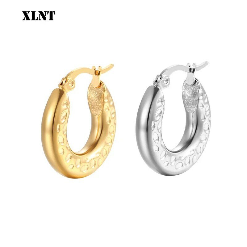 XLNT-Boucles d'oreilles créoles en forme de U lisse pour femme, grand cercle argenté et doré, bijoux de fiançailles et de mariage