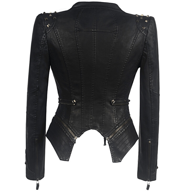 女性のための滑らかなオートバイのジャケット,合成皮革の衣服,長袖,ストリートウェアスタイル,黒,2023