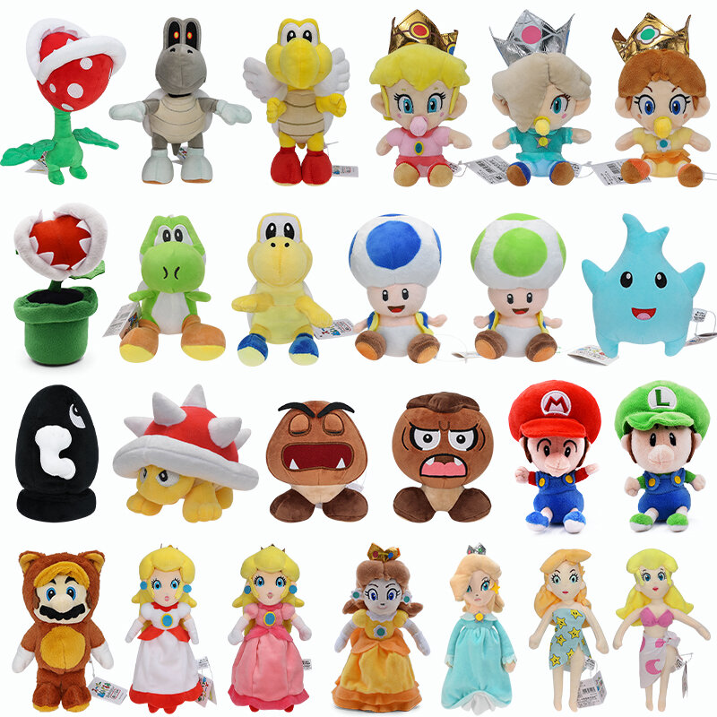 Boneka mewah Game Mario Bros Anime lucu putri Peach Koopa Troopa tanaman Piranha Boo Kamek gooba katak hadiah mainan boneka