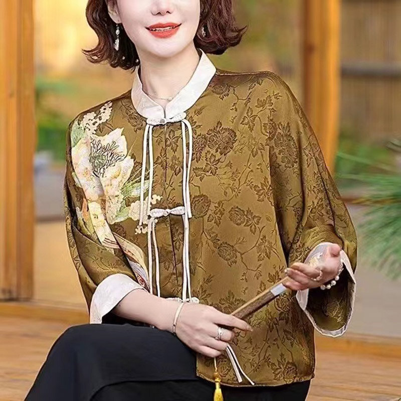 2024 New Chinese Mom Jacket Women Summer New National Wind High-end Jacket Thin Printed Shirt Coat For Middle-aged Oversize Lady