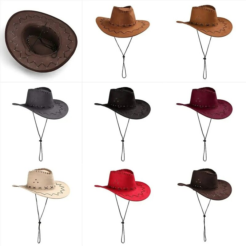 Sombrero de vaquero de gamuza occidental para hombre y mujer, gorros de vaquera a la moda, vestido elegante de West, sombreros de fiesta, gorra Unisex