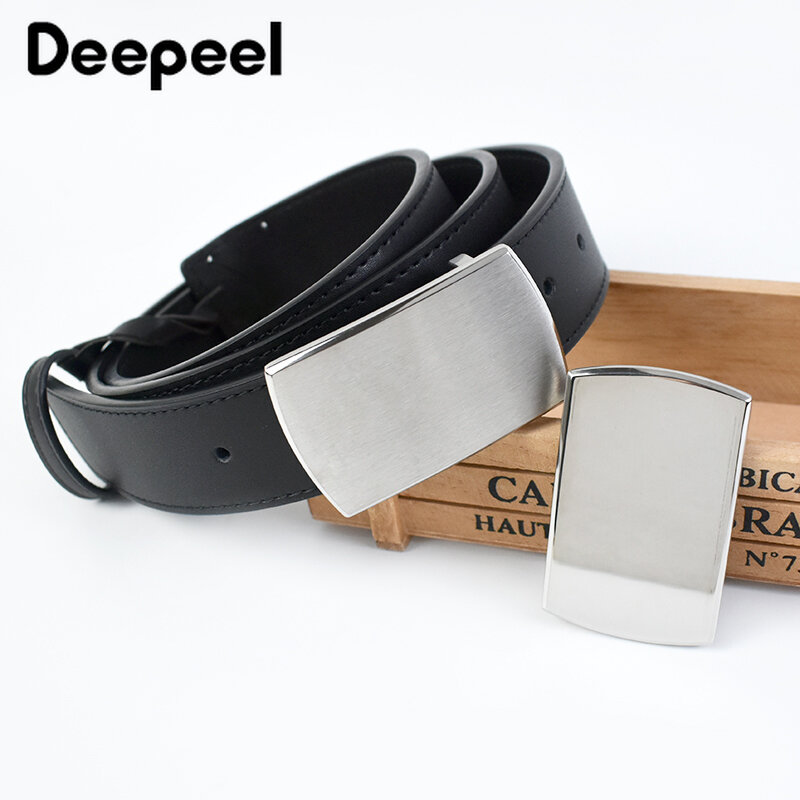DeePull-男性用の純粋なステンレス鋼ベルトバックル,滑らかなキャンバスベルト,レジャー,革の手工芸品,ジーンズアクセサリー,40mm