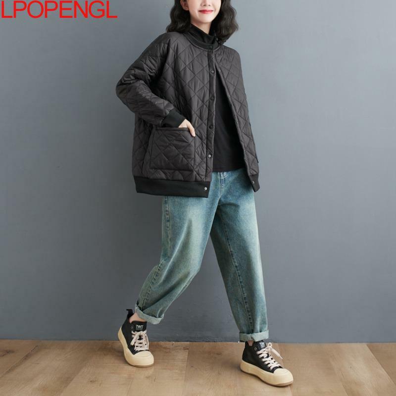Winter Loose Thicken And Keep Warm Streetwear Cotton Jacket Women's Solid Color Long Sleeves Wide-waisted Single Breasted Coat