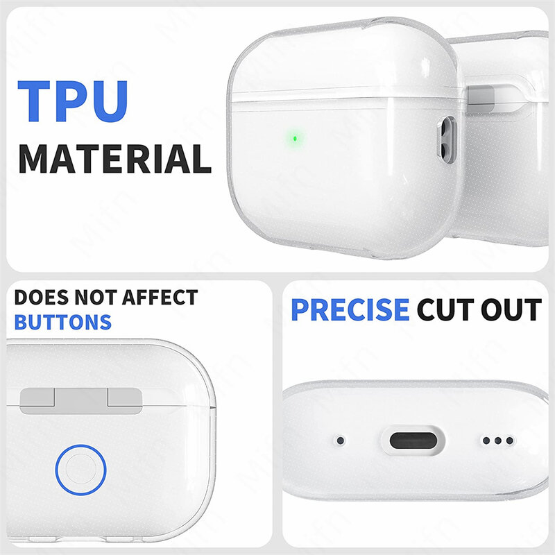 에어팟 프로 2 용 투명 실리콘 케이스, 로프 포함, 투명 소프트 TPU 커버 케이스, 애플 에어팟 프로 2 용 이어폰 액세서리, 2022