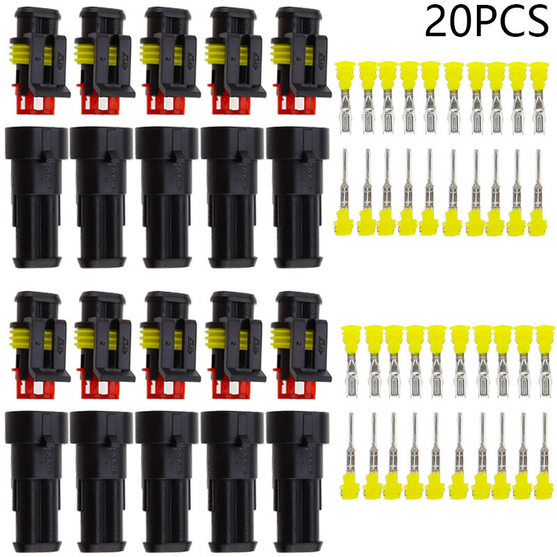 Promotion! 10 Kit 2 Pin Way Waterproof Electrical Wire Connector Plug  1.5mm Terminals 2Pin HID Plug Auto Xenon lamp Plug