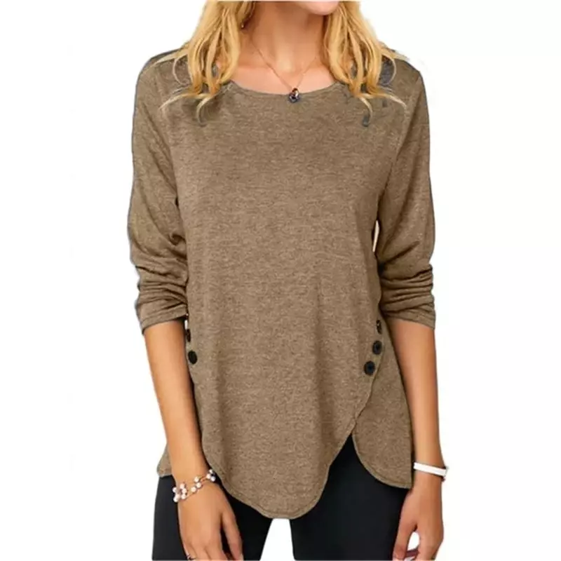 Women's round neck solid color loose casual cotton long sleeve underwear