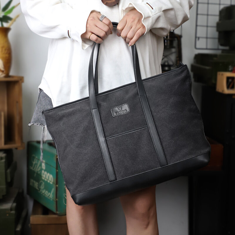 Retro Canvas Tas Handgemaakte Lederen Aktetas Reizen Koffer Tassen Voor Mannen Grote Capaciteit Zakelijke Laptop Handtas