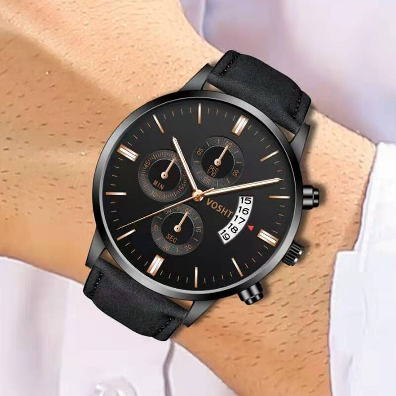 New Fashion Casual Men's Watches Men Sports Watches Leather Band Auto Date Quartz Wristwatches Men Reloj Hombre Montre Homme