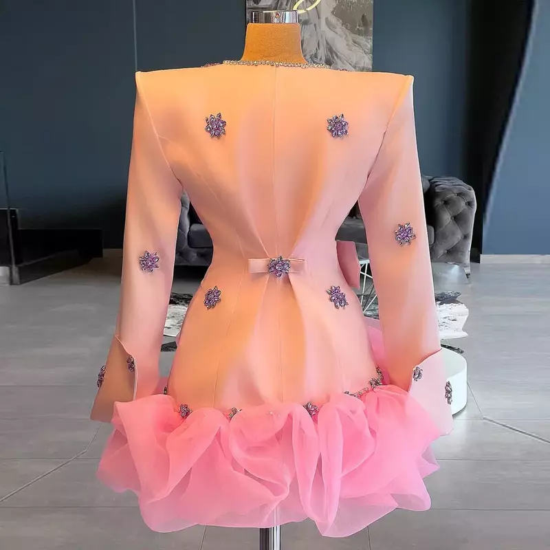 Serendipidty 11 rosa Kristalle Ballkleider Frauen V Ausschnitt Frauen Kleider Luxus Strass formelle Party Kleid Ärmel Rüschen Bott