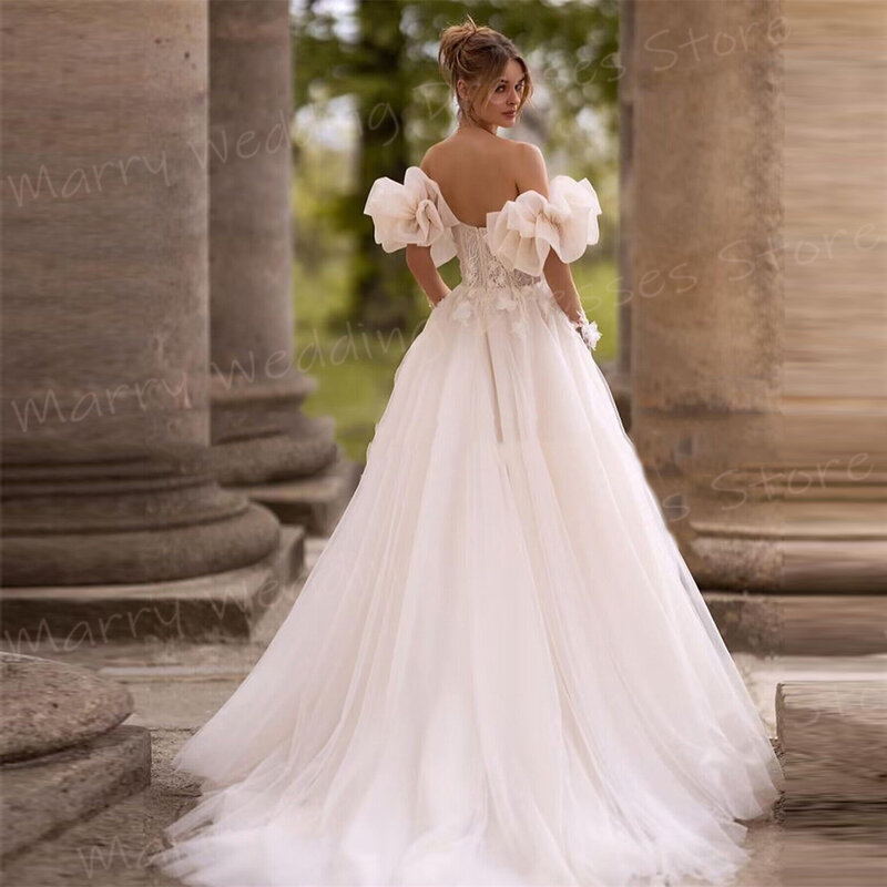 Vestidos de casamento de renda para mulheres, bonitos e modernos, vestidos de noiva sem encosto, encantadores flores 3D