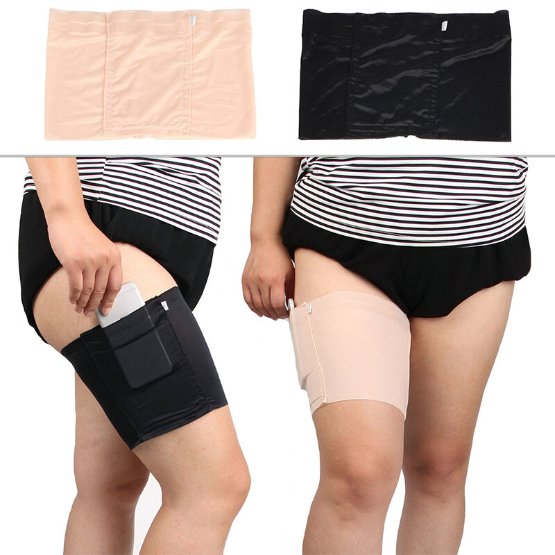 Bandas de muslo de alta elasticidad para mujer, cinturón Invisible antideslizante, bolsa para teléfono móvil, bolsillos, manga de pierna, antifricción
