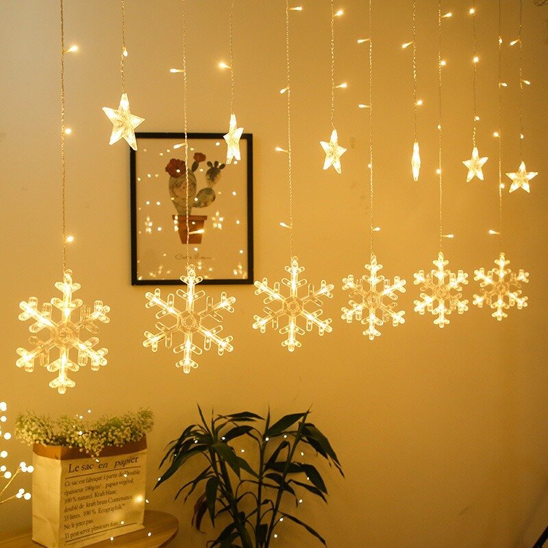 3.5m Christmas Fairy Lights Festoon Led String Lights Snowflake Garland on Window Curtain Indoor Tree Decoration Wedding Lamp
