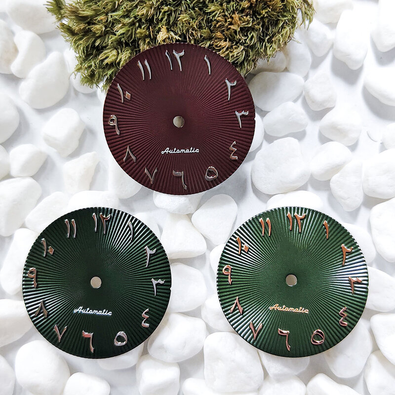 28.5MM  arabic dial olive green deep red watch face for NH35/NH36 movement no luminous Watch accessories