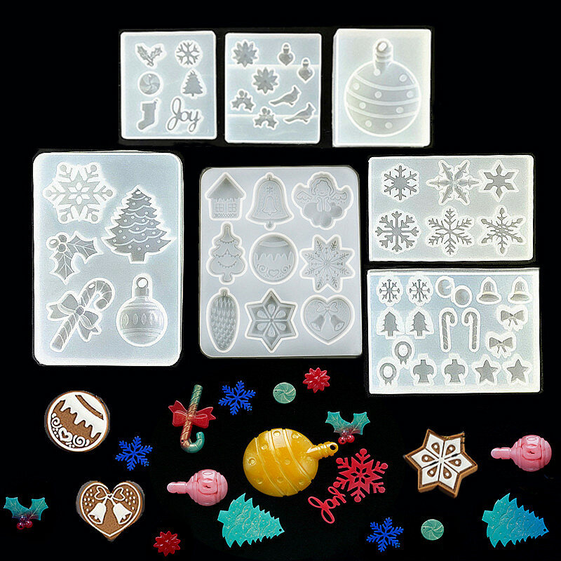 SNASAN Snowflake Pendat silikonowe formy choinki ełk DIY forma odlewnicza żywicy epoksydowej UV biżuteria z żywicy Making narzędzie do rękodzieła