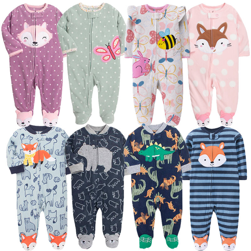 Baby Pyjama Rits Fleece Pasgeboren Meisjes Romper Warm Winter Ondergoed Een Stuk Overalls Jongens Outfits Truck Zuigelingen Kleding