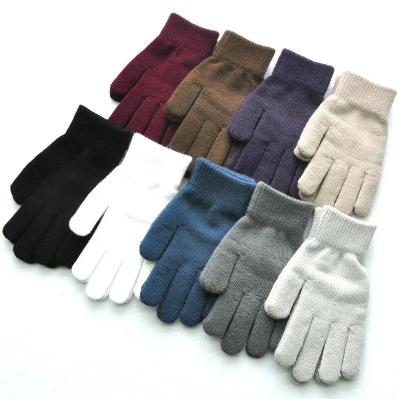 Gants d'hiver tricotés en peluche pour femmes et hommes, automne épais, couleur unie, mitaines pour les doigts, gants chauds pour les mains, cyclisme pour Couple