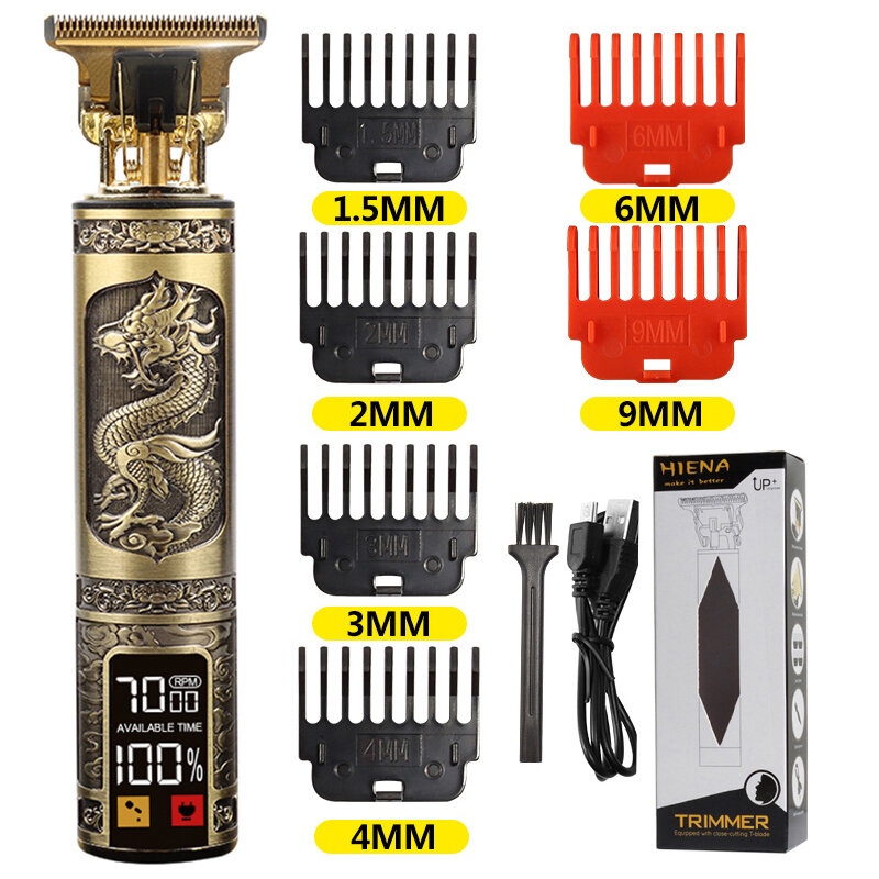 Tondeuse à cheveux électrique USB LCD, rasoir tout-en-un à tête dorée, Rechargeable, tête à huile, sculpture des cheveux