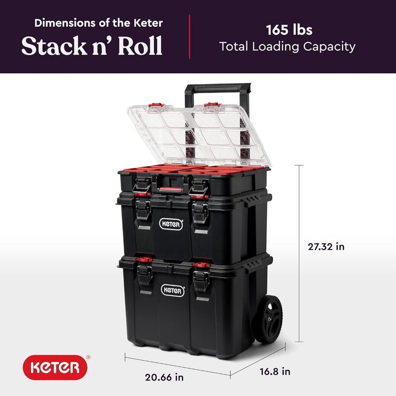 Stack-n-Roll Mobile Tool Storage and Organization, 3 Piece Resin Modular Toolbox System