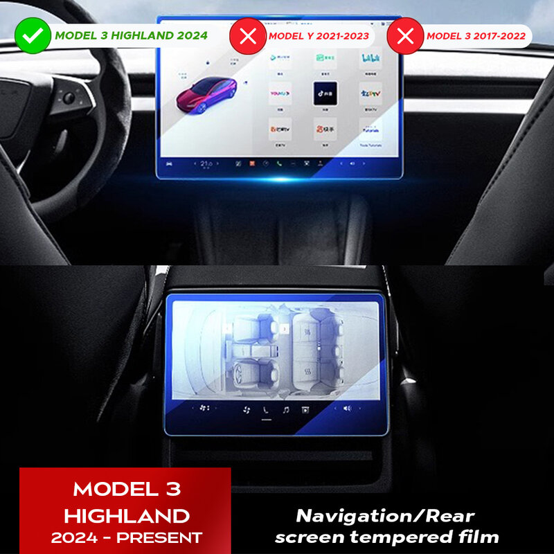 Tempered Glass Film Protector for New Tesla Model 3 Y Highland 2024 Rear Row Center Control Touch Screen Protective Film