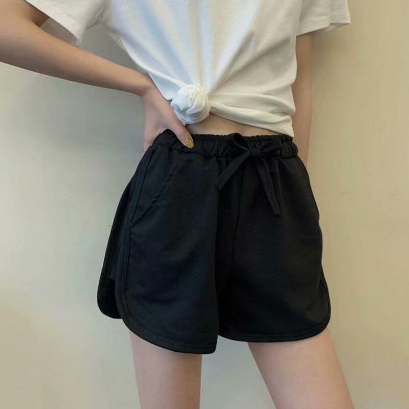 Elastic Waist Shorts Thigh-length Loose Shorts Stylish Women's Summer Shorts with Drawstring Waist Side for Beach for Casual