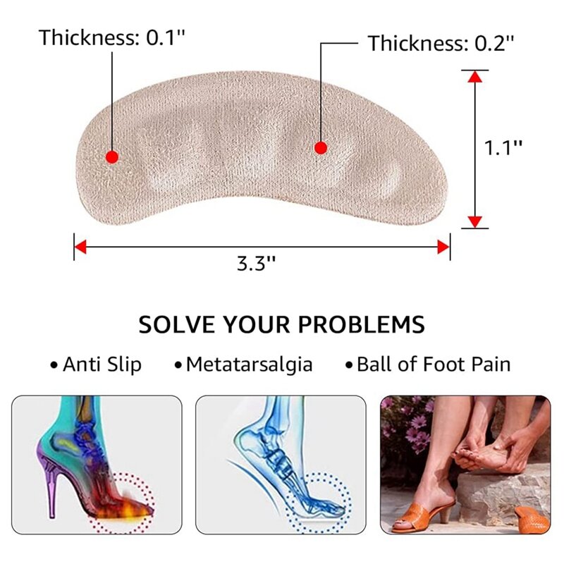 2 Pairs Wear-Resistant Non-Slip Shoe Stickers Breathable Forefoot Pads Self-Adhesive Foot Pads Invisible Heel Stickers