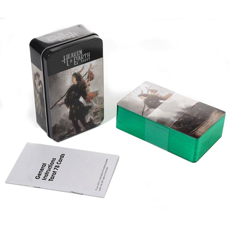 ブリキの金属製ボックスの天国のタロット、陰影付きのアンティークブック、占いカード、10.3*6cm