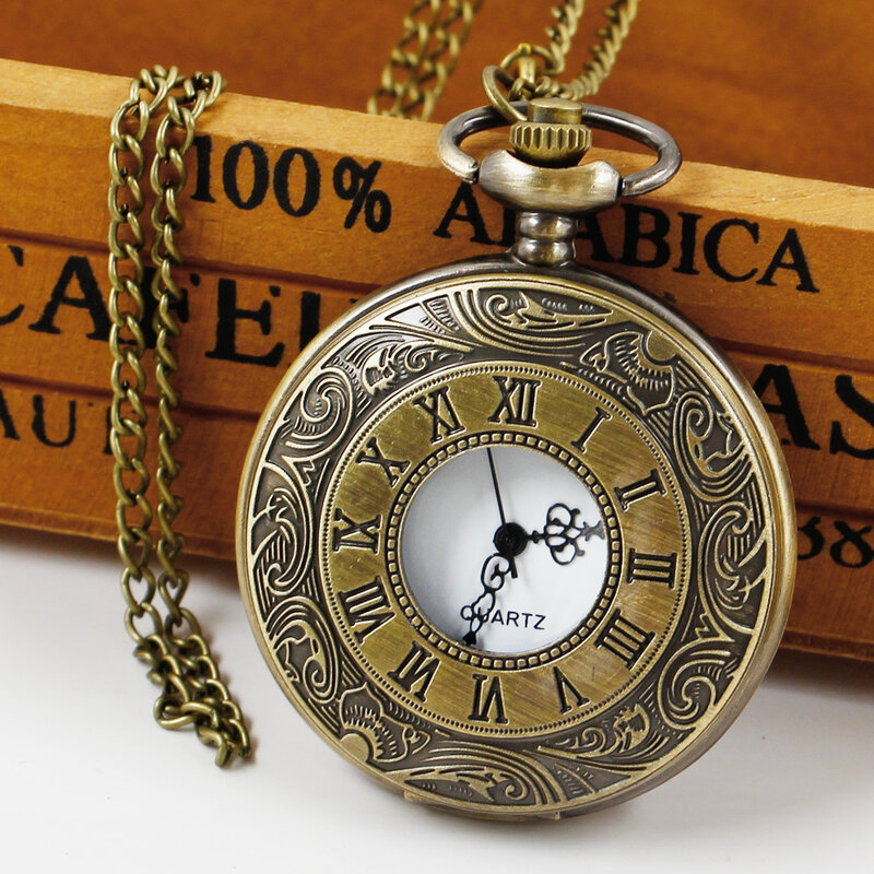 Relógio de bolso de quartzo vintage masculino e feminino, caso número romano, moda Steampunk oco, relógio FOB unisex, pingente