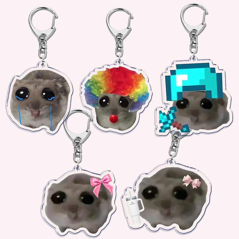 Fun Meme Im Just A Girl Sad Hamster Key Chain Keychains Ring for Accessories Bag Funny Pendant Keyring Jewelry Fans Gifts