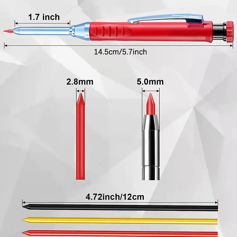 Твердый плотничный карандаш, набор столярных карандашей, инструмент для маркировки с глубоким отверстием, со свинцовым наполнителем и встроенной точилкой, маркировочный карандаш