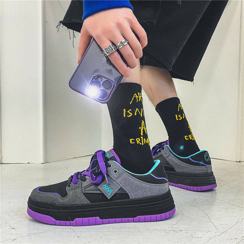Мужские модные туфли с цветным блокировкой, новинка 2024, студенческие туфли в американском стиле Instagram для скейтборда, мужские Модные Повседневные спортивные туфли