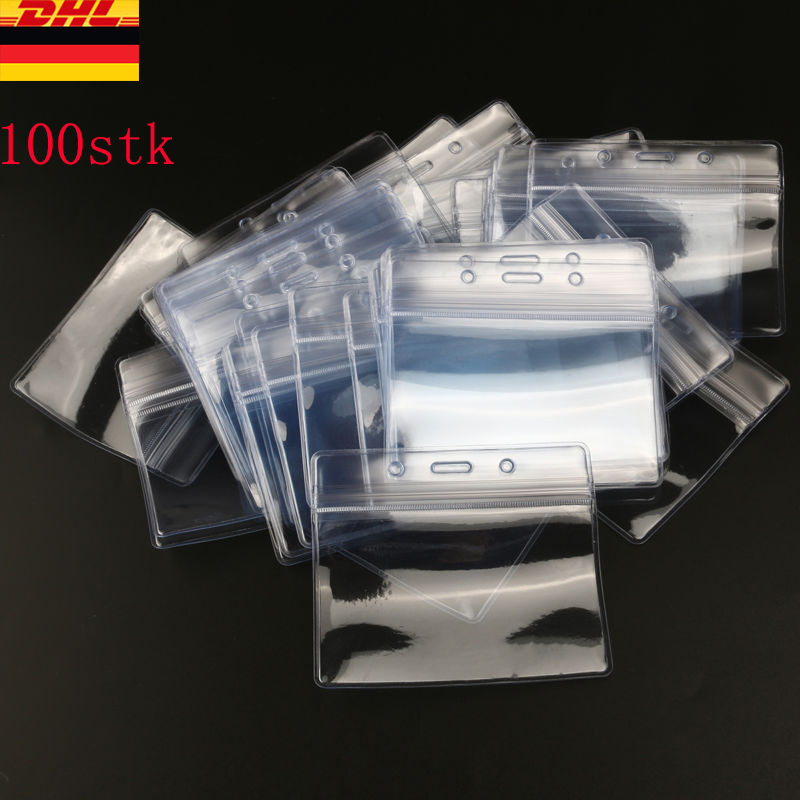 100 шт., водонепроницаемые пластиковые держатели для удостоверений (прозрачные)