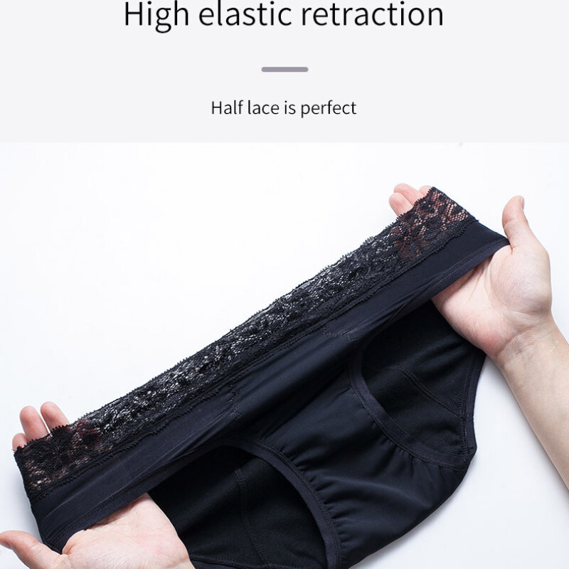 Celana dalam renda wanita, dalaman pembalut wanita ukuran depan dan belakang, celana dalam menstruasi anti bocor empat lapis