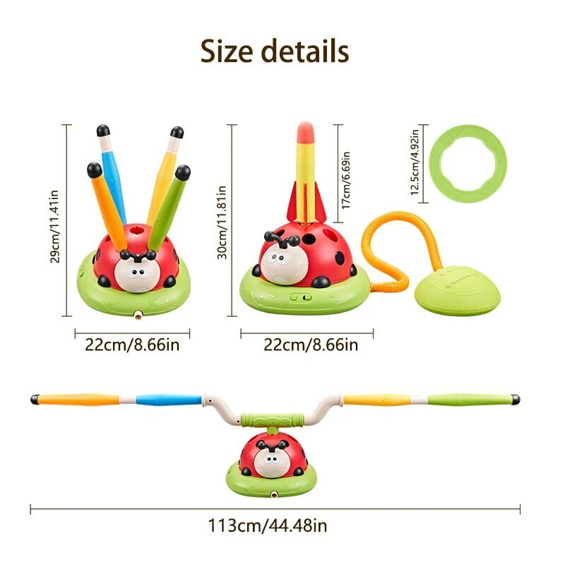 3 in 1 Ladybug Multifunction Exercise Machine Ferrule Jump Rocket Launcher Sports Entertainment Game Outdoor Educational Toy
