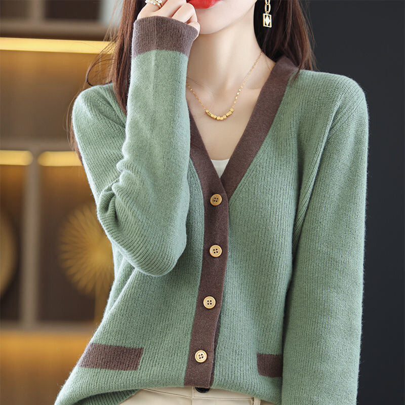 Cárdigan de punto para mujer, chaqueta de manga larga de estilo occidental, suéter suelto de retales de Color, novedad de primavera y otoño